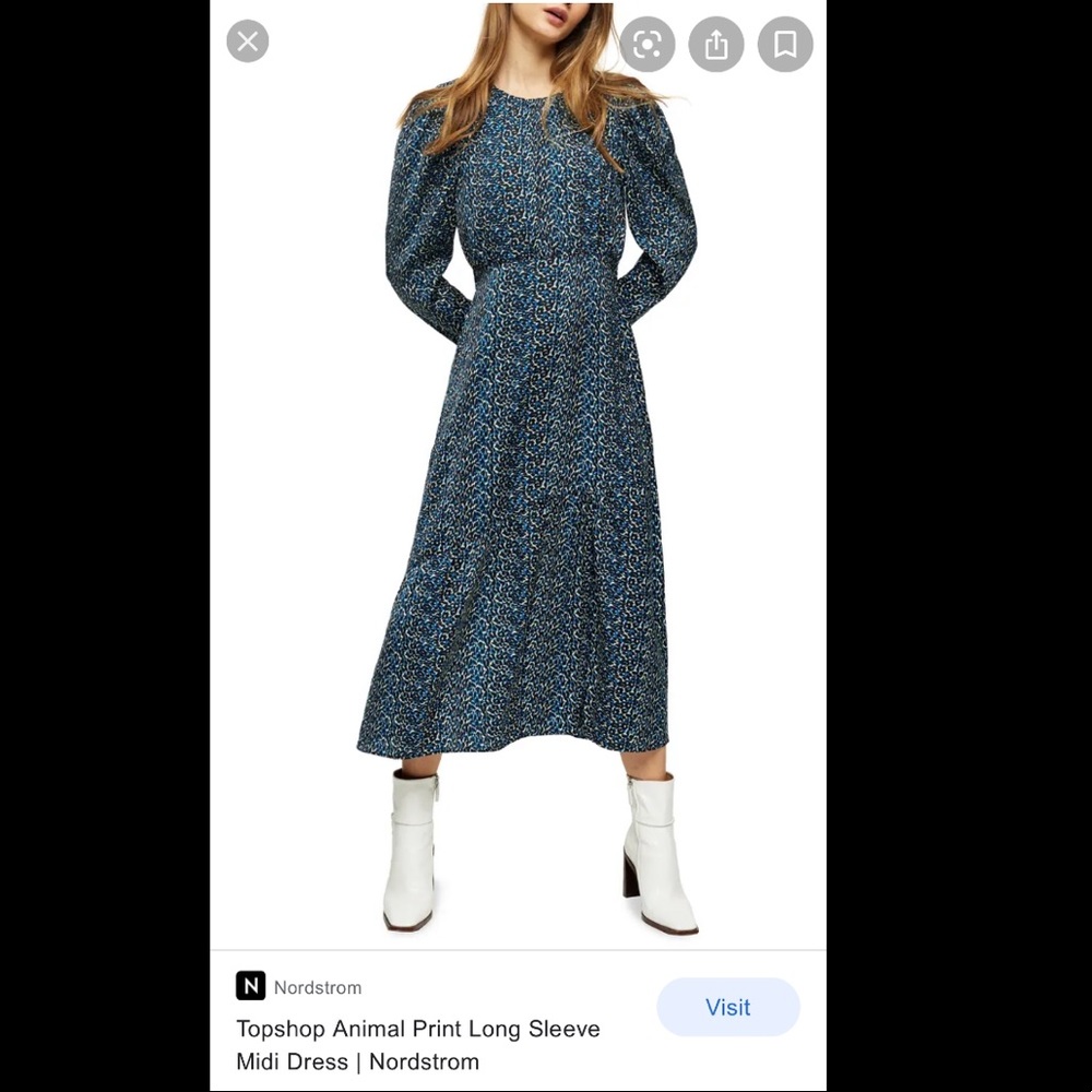 Topshop Animal Print Long Sleeve Midi Dress